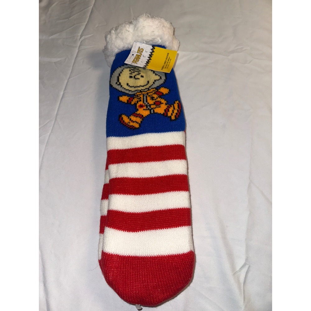 Peanuts Charlie Brown Snoopy Astronaut Slipper Socks Sherpa Lined Non-Slip NEW